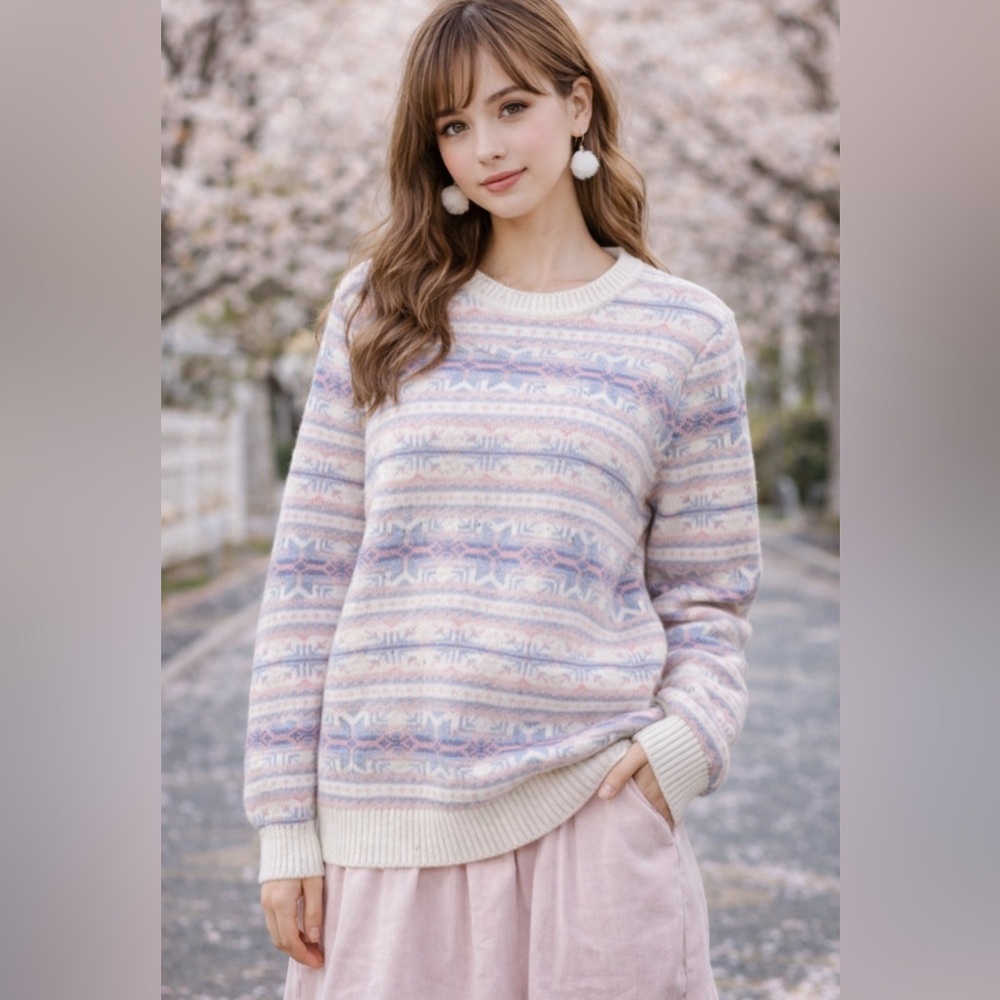 Vintage Le Tigre Pastel Fair Isle Sweater Fairy Kei Kawaii Medium